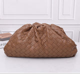 Small Handcrafted Lambskin Leather Weave Cloud Pouch With Pleated Design, Woven Crossbody Clutch Evening Bag