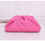 Small Handcrafted Lambskin Leather Weave Cloud Pouch With Pleated Design, Woven Crossbody Clutch Evening Bag