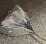 Quilted Diamond Leather Drawstring Hobo Bag – Gold Chain Strap | Lambskin & Cowhide Shoulder Bag for Women