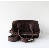 Vintage Suede Boston Bag for Women | Maillard-Tone Pillow Handbag with Detachable Strap | Niche Handcrafted Commuter Crossbody Bag