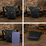 Full Grain Leather Sling Bag | Crazy Horse Leather Motorcycle Hip Pouch for Men