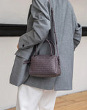 Luxury Women's Lambskin Woven Boston Crossbody Bag | Handcrafted Versatile Shoulder Bag