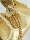 Quilted Diamond Leather Drawstring Hobo Bag – Gold Chain Strap | Lambskin & Cowhide Shoulder Bag for Women