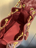 Quilted Diamond Leather Drawstring Hobo Bag – Gold Chain Strap | Lambskin & Cowhide Shoulder Bag for Women