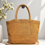 Handwoven Raffia Straw Tote Bag | Women's Large Vacation Beach Bag with Scarf