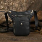 Full Grain Leather Sling Bag | Crazy Horse Leather Motorcycle Hip Pouch for Men