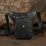 Full Grain Leather Sling Bag, Leather Motorcycle Hip Pouch, Male Knight Bull Head Bag and Sling Bags, Crazy Horse Leather Everyday Carry Pouch for Men