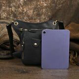 Full Grain Leather Sling Bag | Crazy Horse Leather Motorcycle Hip Pouch for Men