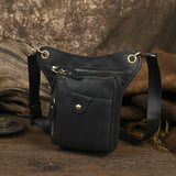 Full Grain Leather Sling Bag, Leather Motorcycle Hip Pouch, Male Knight Bull Head Bag and Sling Bags, Crazy Horse Leather Everyday Carry Pouch for Men
