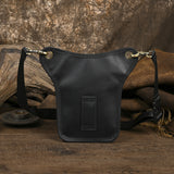 Full Grain Leather Sling Bag, Leather Motorcycle Hip Pouch, Male Knight Bull Head Bag and Sling Bags, Crazy Horse Leather Everyday Carry Pouch for Men