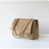 Quilted Suede Chain Flap Bag for Women | Vintage Matte Cowhide Shoulder & Crossbody Messenger Purse | Diamond-Quilted Autumn Winter Bag in Four Sizes