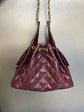 Quilted Diamond Leather Drawstring Hobo Bag – Gold Chain Strap | Lambskin & Cowhide Shoulder Bag for Women