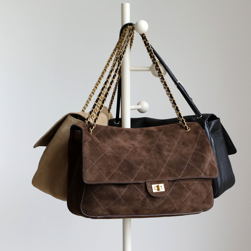 Quilted Suede Chain Flap Bag for Women | Vintage Matte Cowhide Shoulder & Crossbody Messenger Purse | Diamond-Quilted Autumn Winter Bag in Four Sizes