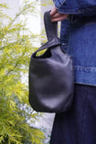 Vintage Leather Knot-Handle Bucket Bag | Handmade Soft Cowhide Mini Handbag