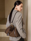 Full Grain Leather Pillow Boston Bag – Pebbled Cowhide & Suede Shoulder Bag | Gold Hardware, Top Handle & Crossbody Strap