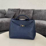 Cowhide Leather Knotted Intrecciato Shoulder Bag | Woven Handbag With Metal Buckle, Daily Fashion Designer Bag, Woven Shoulder Purse