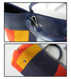Signature Rainbow Wool & Cowhide Leather Tote, 2025 Fall/Winter Large Colourblock Commuter Shoulder & Handbag for Women