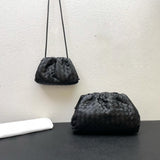 Small Handcrafted Lambskin Leather Weave Cloud Pouch With Pleated Design, Woven Crossbody Clutch Evening Bag