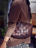 Handwoven Full Grain Leather Crossbody Bag | Vintage Women's Shoulder Bag