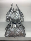 Quilted Diamond Leather Drawstring Hobo Bag – Gold Chain Strap | Lambskin & Cowhide Shoulder Bag for Women