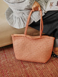 Handwoven Basket Tote Bag | Vegetable-Tanned Italian Cowhide Hand-Carry Bag | Minimalist Summer Commuter Style