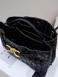 Small Lambskin Leather Knotted Intrecciato Shoulder Bag | Woven Handbag With Metal Buckle, Daily Fashion Designer Bag, Woven Shoulder Purse
