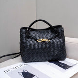 Small Lambskin Leather Knotted Intrecciato Shoulder Bag | Woven Handbag With Metal Buckle, Daily Fashion Designer Bag, Woven Shoulder Purse