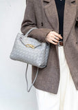 Small Lambskin Leather Knotted Intrecciato Shoulder Bag | Woven Handbag With Metal Buckle, Daily Fashion Designer Bag, Woven Shoulder Purse