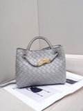Small Lambskin Leather Knotted Intrecciato Shoulder Bag | Woven Handbag With Metal Buckle, Daily Fashion Designer Bag, Woven Shoulder Purse