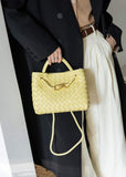 Small Lambskin Leather Knotted Intrecciato Shoulder Bag | Woven Handbag With Metal Buckle, Daily Fashion Designer Bag, Woven Shoulder Purse