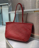 Handwoven Basket Tote Bag | Vegetable-Tanned Italian Cowhide Hand-Carry Bag | Minimalist Summer Commuter Style
