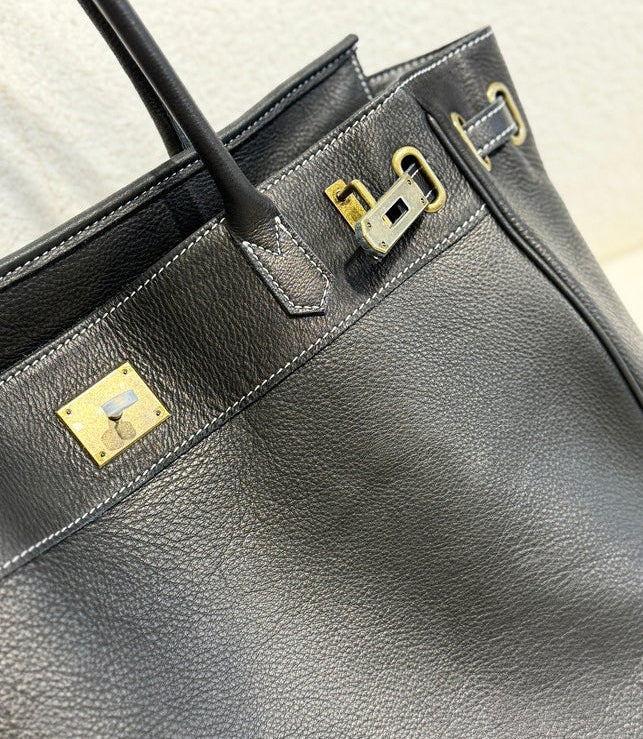Handcrafted Water-Dyed Cowhide Leather Structured Tote Bag | Women's Vintage Old-Money Style Large Shoulder Bag