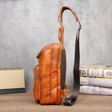 Men's Crazy Horse Leather Vintage Sling Bag — Handmade 3-Way Carry Chest / Shoulder / Backpack