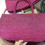 Handwoven Raffia Straw Tote Bag | Women's Large Vacation Beach Bag with Scarf