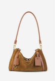 Full Grain Leather Pillow Boston Bag – Pebbled Cowhide & Suede Shoulder Bag | Gold Hardware, Top Handle & Crossbody Strap