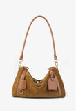 Full Grain Leather Pillow Boston Bag – Pebbled Cowhide & Suede Shoulder Bag | Gold Hardware, Top Handle & Crossbody Strap