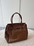 Handcrafted Water-Dyed Cowhide Leather Structured Tote Bag | Women's Vintage Old-Money Style Large Shoulder Bag
