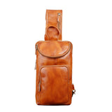 Men's Crazy Horse Leather Vintage Sling Bag — Handmade 3-Way Carry Chest / Shoulder / Backpack