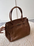 Handcrafted Water-Dyed Cowhide Leather Structured Tote Bag | Women's Vintage Old-Money Style Large Shoulder Bag