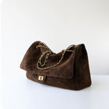 Quilted Suede Chain Flap Bag for Women | Vintage Matte Cowhide Shoulder & Crossbody Messenger Purse | Diamond-Quilted Autumn Winter Bag in Four Sizes