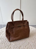 Handcrafted Water-Dyed Cowhide Leather Structured Tote Bag | Women's Vintage Old-Money Style Large Shoulder Bag