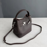 Luxury Pebbled Cowhide Leather Bucket Bag, Designer Crossbody with Twist Lock