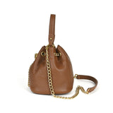 Handcrafted Top Grain Cowhide Leather Mini Bucket Bag | Women's Drawstring Chain Crossbody Purse