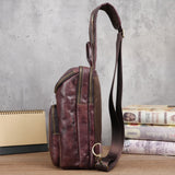 Men's Crazy Horse Leather Vintage Sling Bag — Handmade 3-Way Carry Chest / Shoulder / Backpack