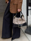 Quilted Lambskin and Suede Leather Chain Tote Bag | Women's Vintage Two-Tone Shoulder & Crossbody Bag