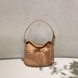 Handwoven Full Grain Leather Hobo Bag | Vintage Basketweave Shoulder & Crossbody Bag