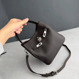 Luxury Pebbled Cowhide Leather Bucket Bag, Designer Crossbody with Twist Lock
