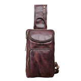 Men's Crazy Horse Leather Vintage Sling Bag — Handmade 3-Way Carry Chest / Shoulder / Backpack