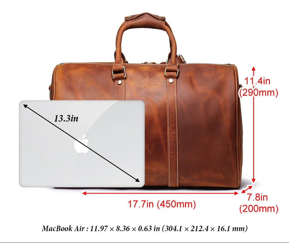 Handmade Full Grain Leather Duffle Bag – Vegetable-Tanned Cowhide Holdall | Brass Hardware, YKK Zippers & Padded Shoulder Strap - Image 6