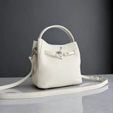 Luxury Pebbled Cowhide Leather Bucket Bag, Designer Crossbody with Twist Lock